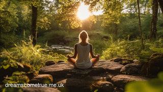Person meditating in a serene landscape